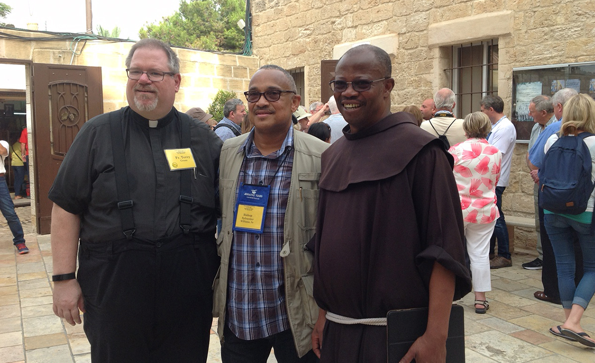 Bishop Sylvester Williams, Sr. in Nazareth With Catholic Priests where Jesus turned water into wine